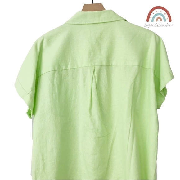 New! Linen Button Down Lime Oversized Camp ShirtTop - Picture 5 of 11